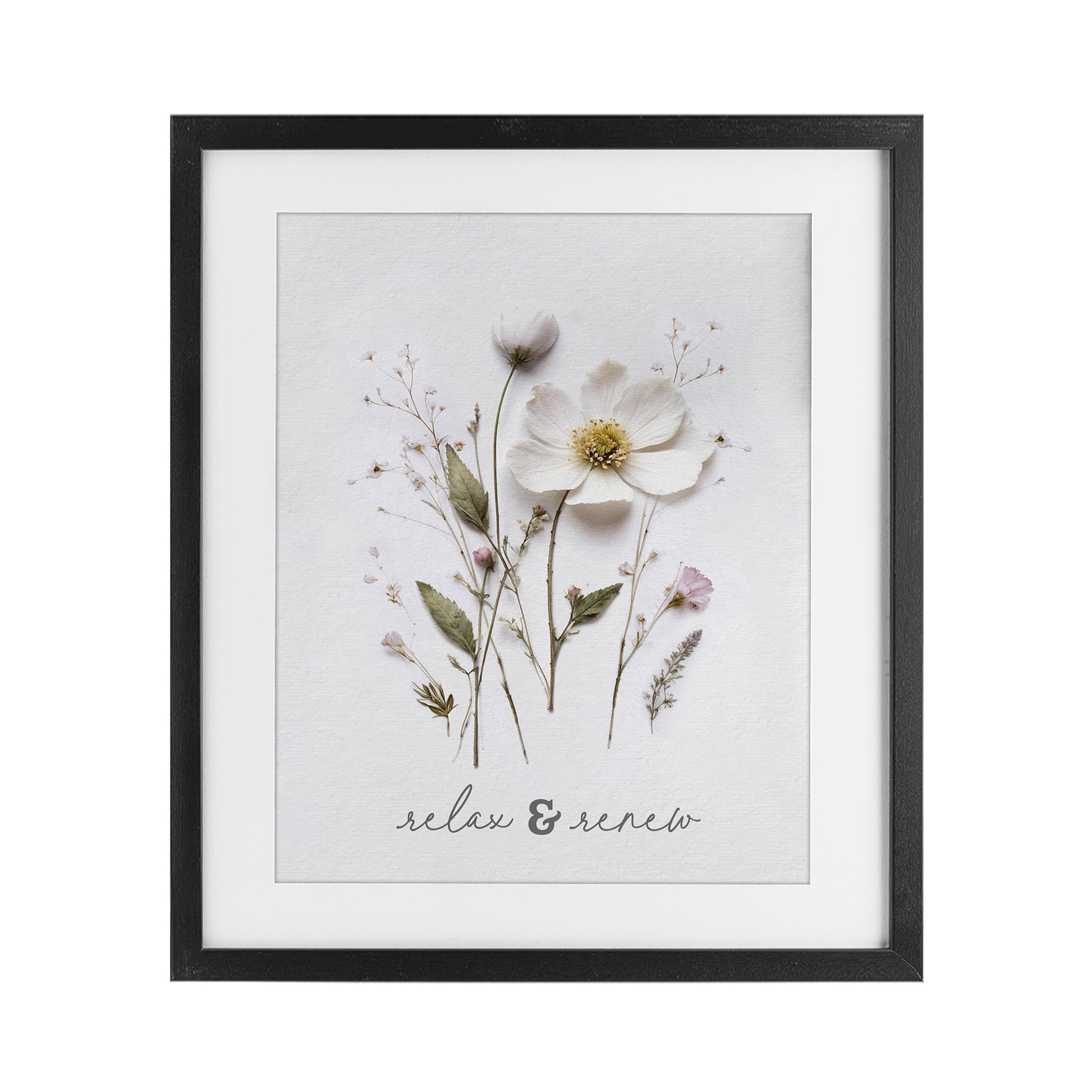 Pressed Flower Relax & Renew Black Framed Print Under Glass, design by Lettered and Lined