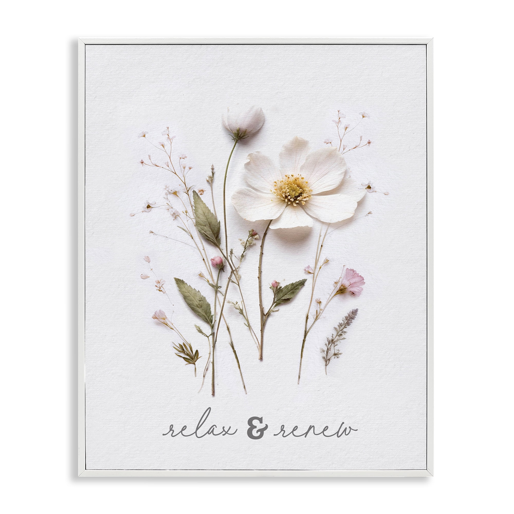 Pressed Flower Relax & Renew White Framed Giclee Art, design by Lettered and Lined