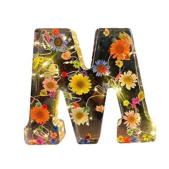 Pressed-Flower Resin Letter with LEDLight Floral Resin Mother's Night Light