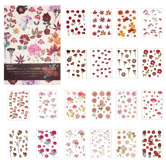 Pressed Flower Themed Stickers, Cute Craft Stickers for Scrapbooking, Journals, and More, Waterproof