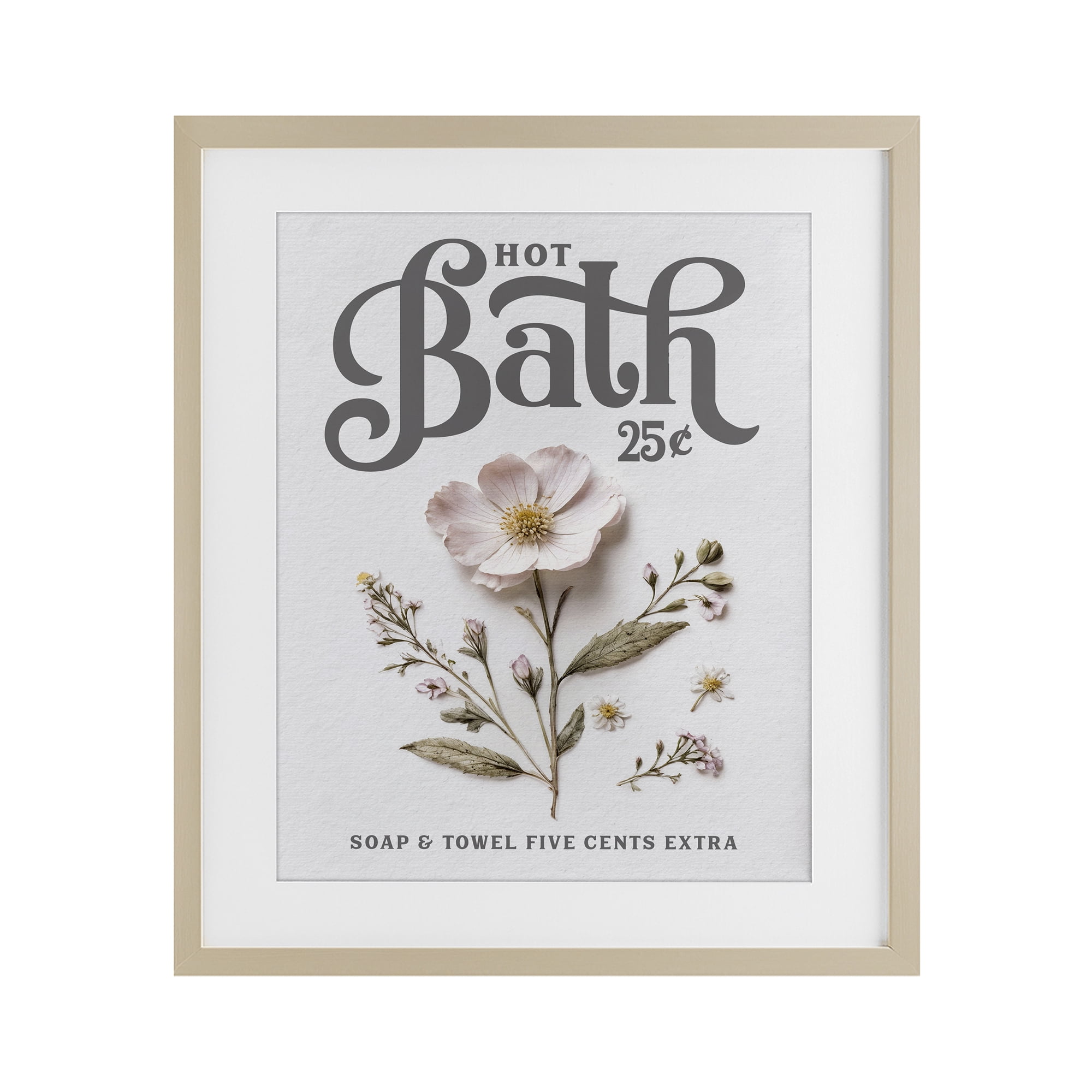 Pressed Flower Vintage Bath Birch Framed Print Under Glass, design by Lettered and Lined