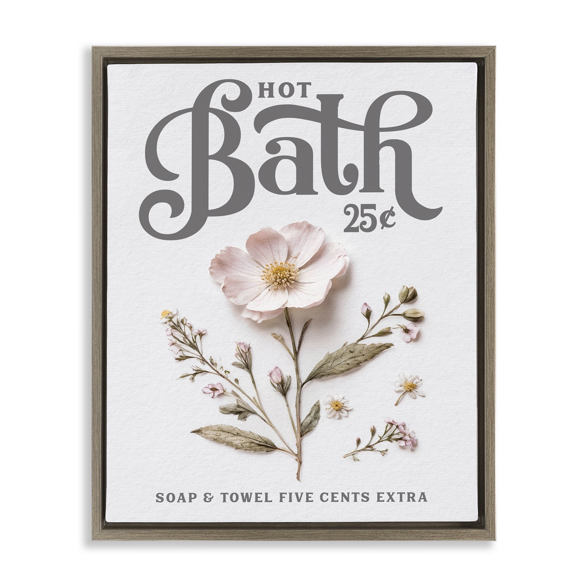 Pressed Flower Vintage Bath Brown Framed Floater Canvas Wall Art, design by Lettered and Lined