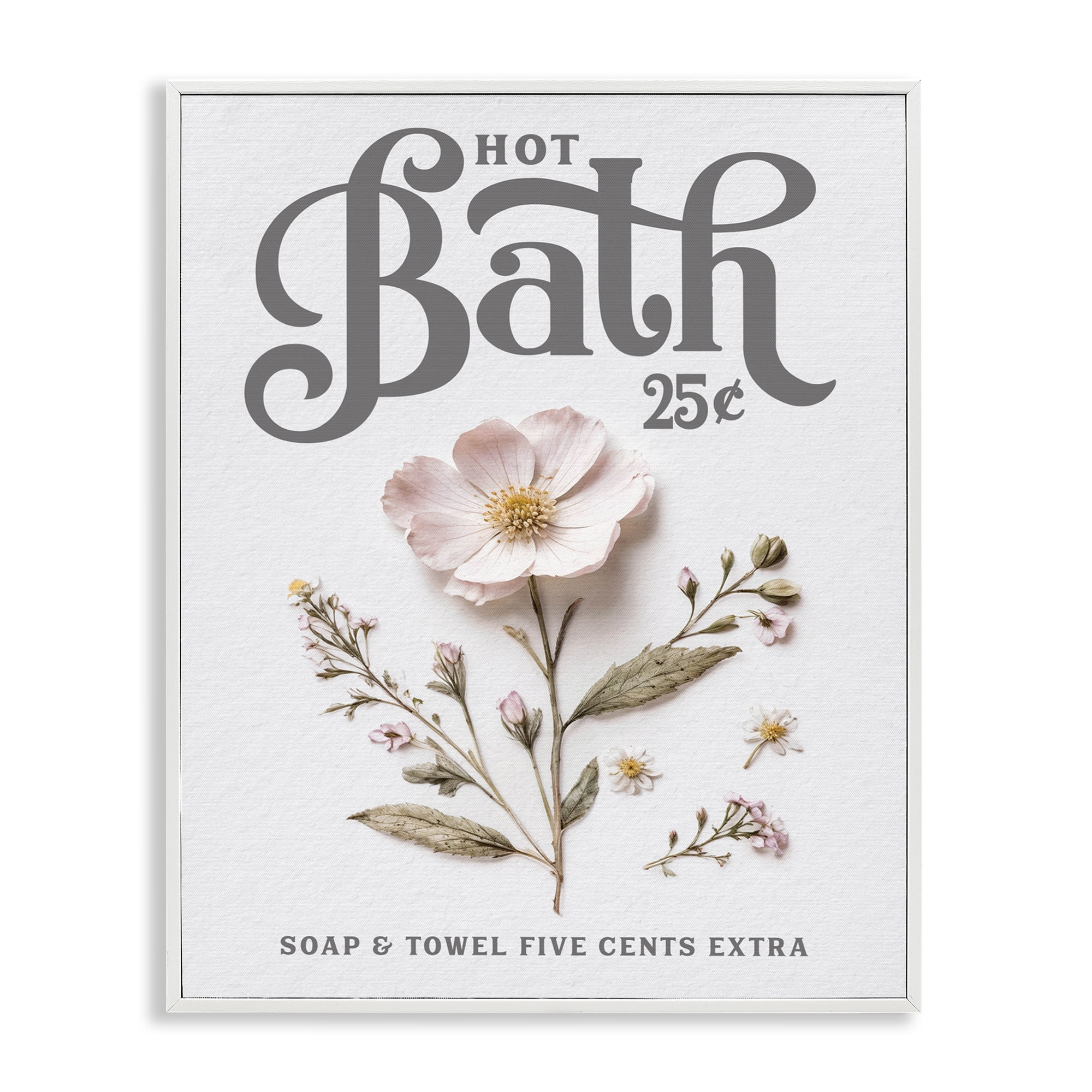 Pressed Flower Vintage Bath White Framed Giclee Art, design by Lettered and Lined