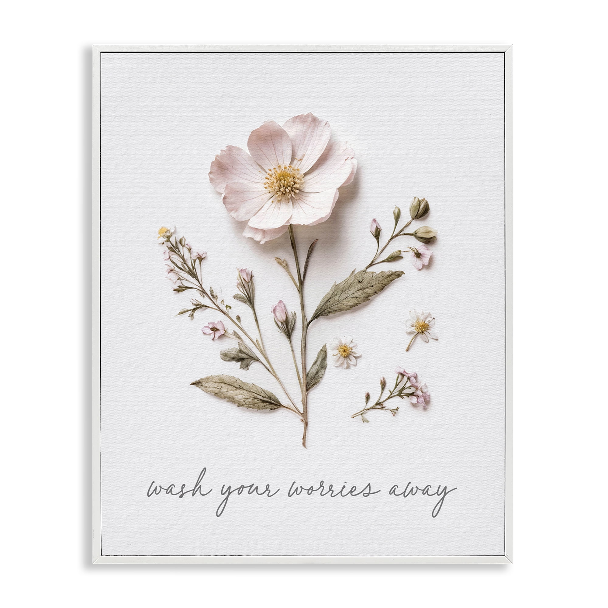 Pressed Flower Wash Worries Away White Framed Giclee Art, design by Lettered and Lined