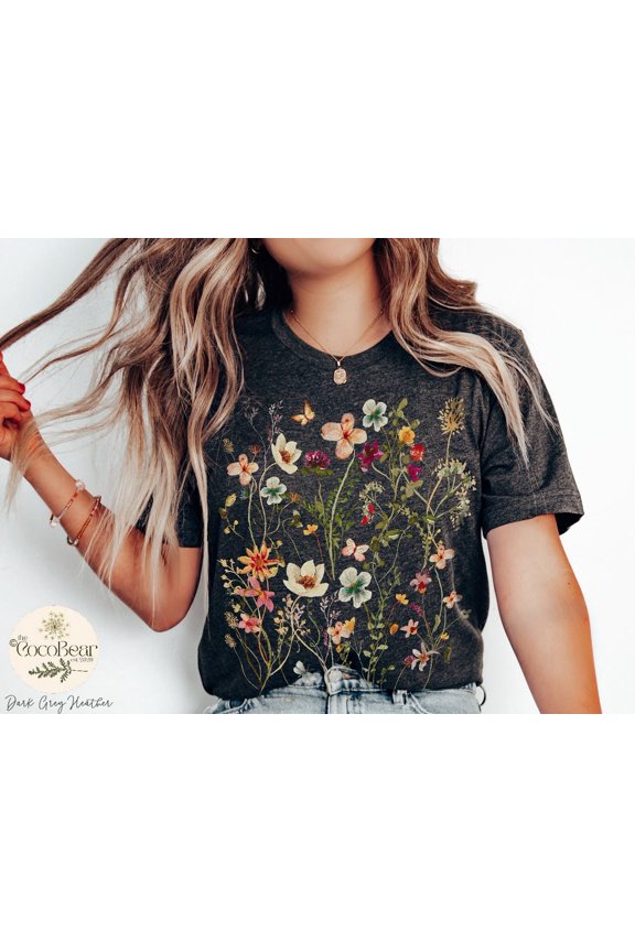 Pressed Flowers Boho Wildflowers Cottagecore T-Shirt All Size S-5XL