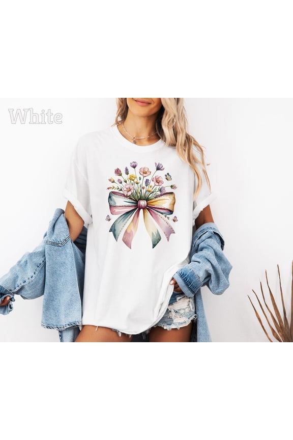Pressed Flowers Bow Cottagecore Botanical T-Shirt All Size S-5Xl