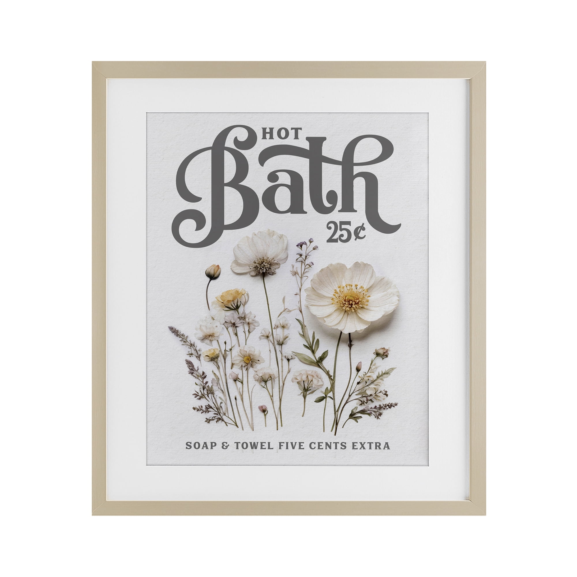 Pressed Flowers Hot Bath Birch Framed Print Under Glass, design by Lettered and Lined
