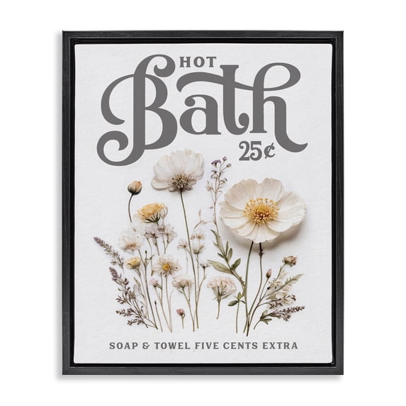 Stupell Industries Shabby Chic Pressed Flowers Hot Bath Black Floating Frame Canvas Art, 17 x 21, by Lettered and Lined