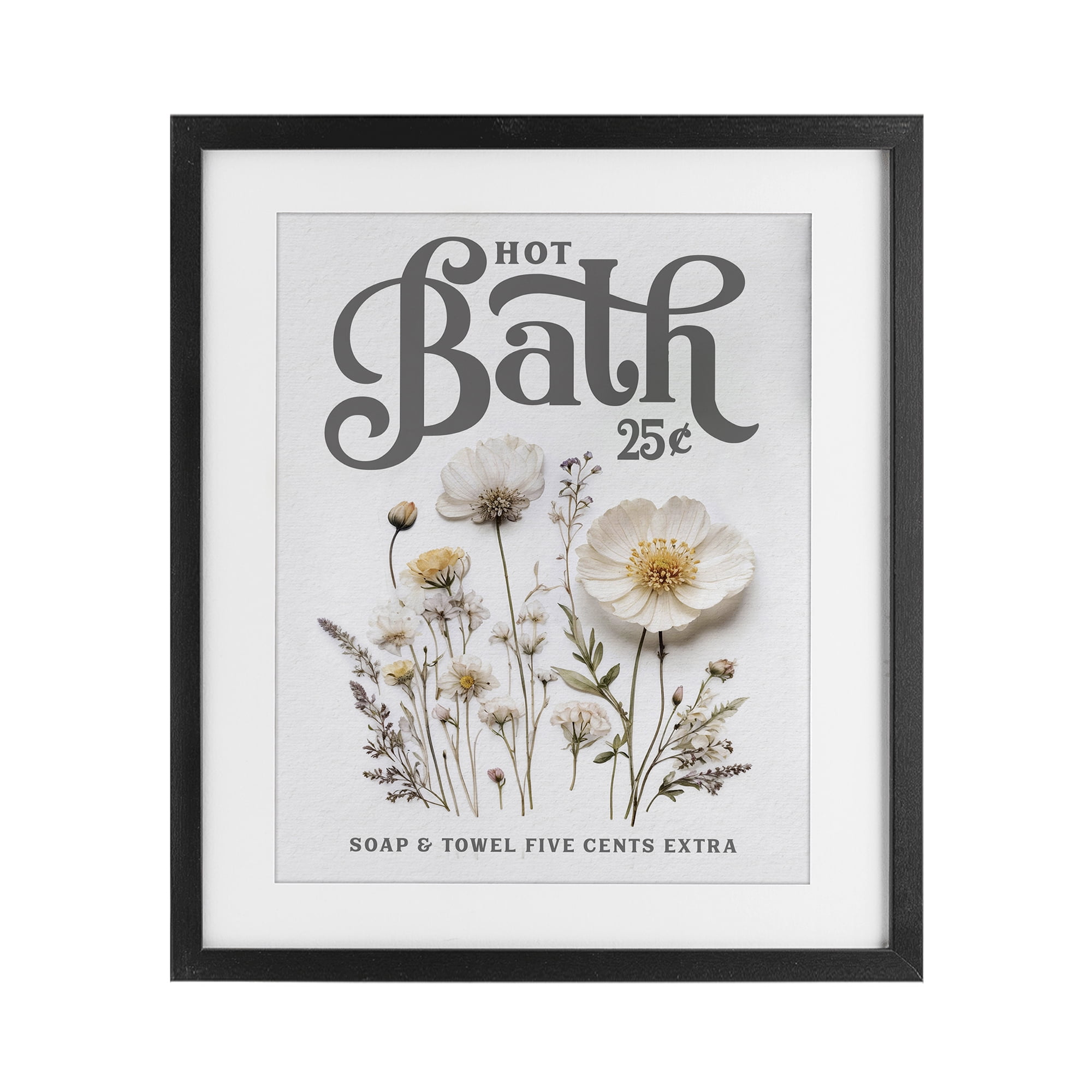 Pressed Flowers Hot Bath Black Framed Print Under Glass, design by Lettered and Lined
