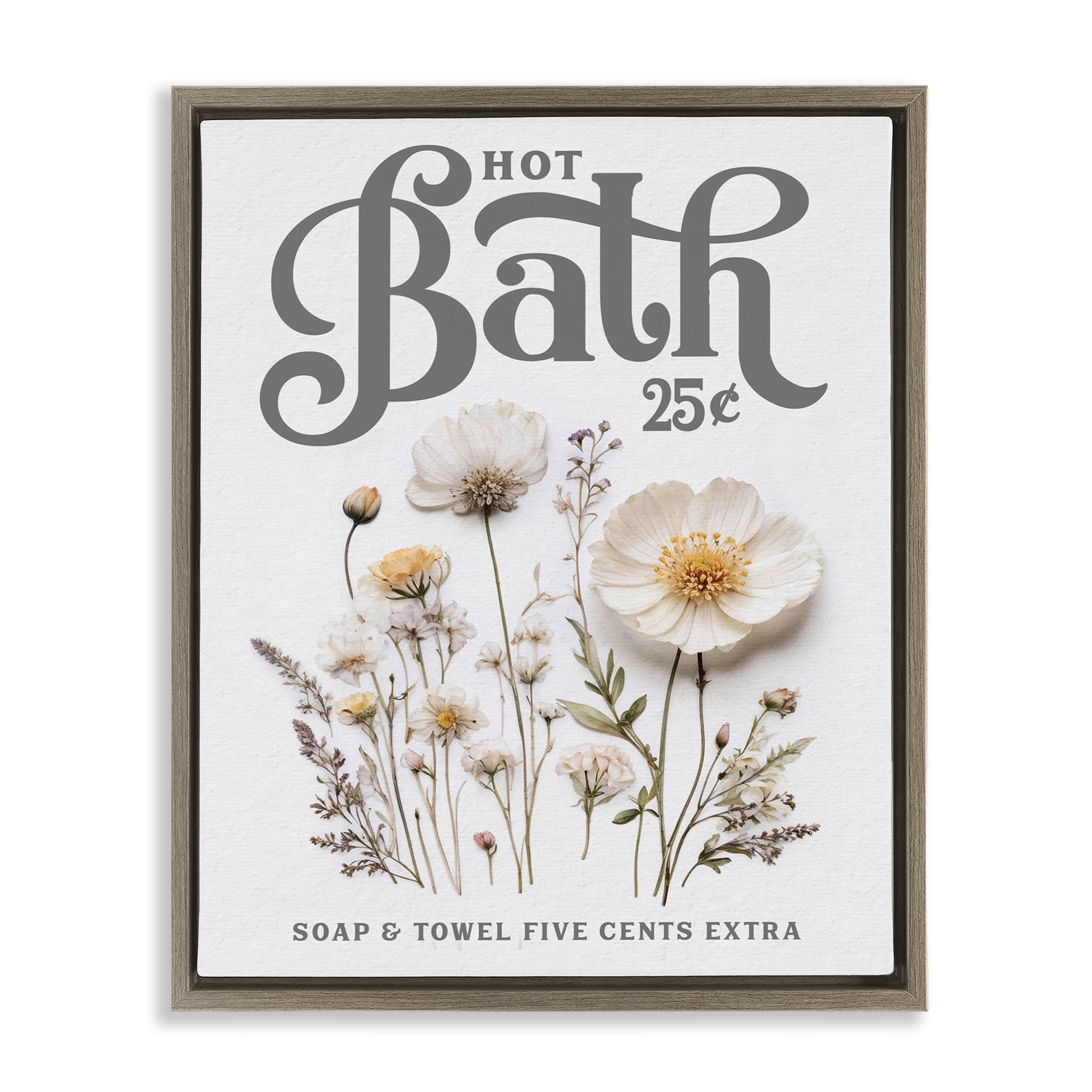 Pressed Flowers Hot Bath Brown Framed Floater Canvas Wall Art, design by Lettered and Lined