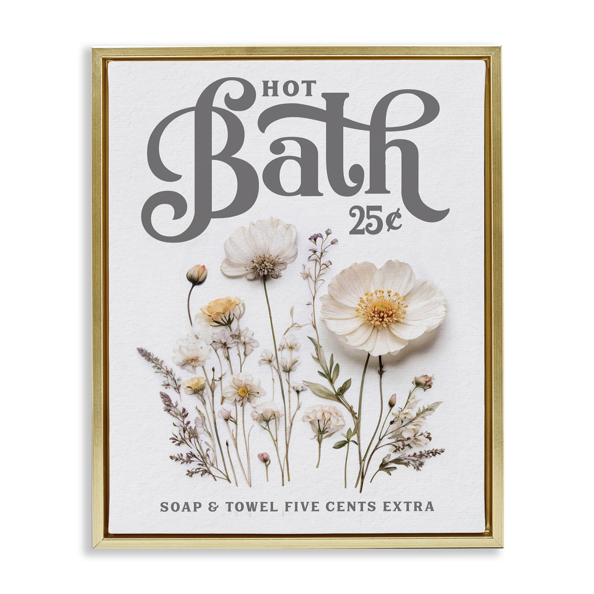 Pressed Flowers Hot Bath Gold Framed Floater Canvas Wall Art, design by Lettered and Lined