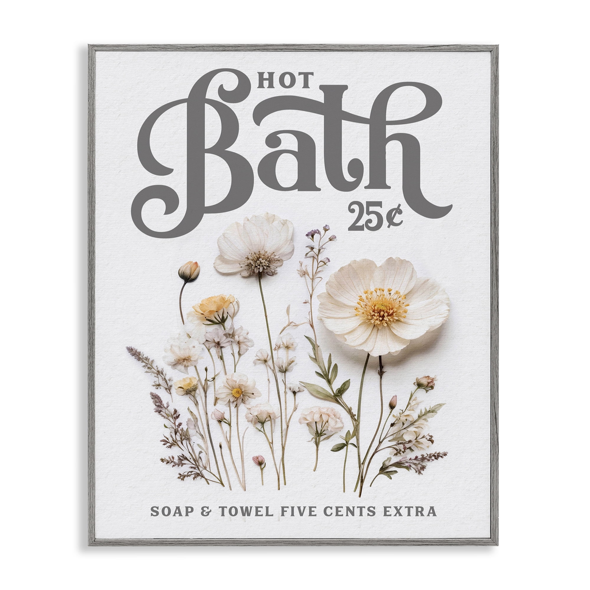 Pressed Flowers Hot Bath Gray Framed Giclee Art, design by Lettered and Lined