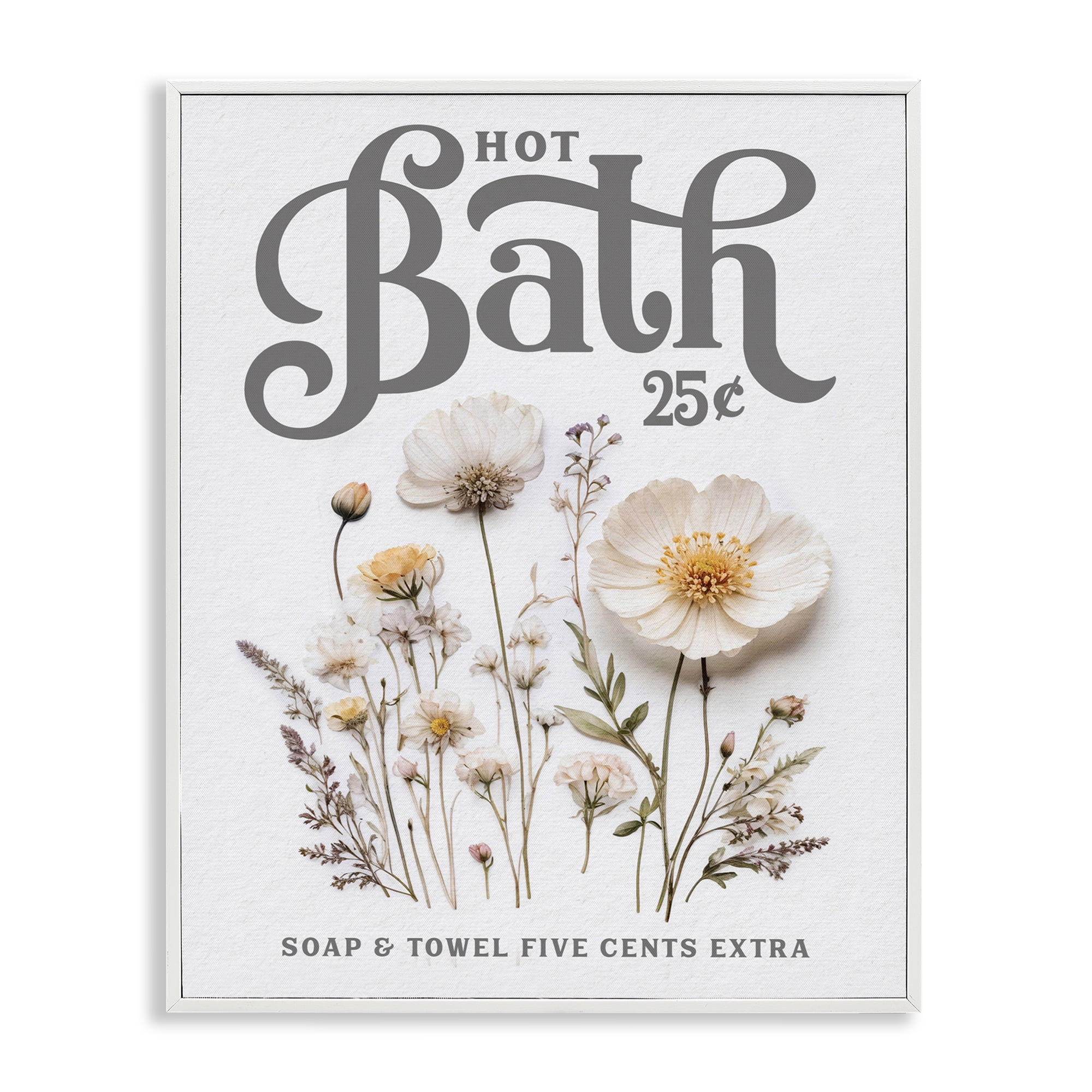 Pressed Flowers Hot Bath White Framed Giclee Art, design by Lettered and Lined