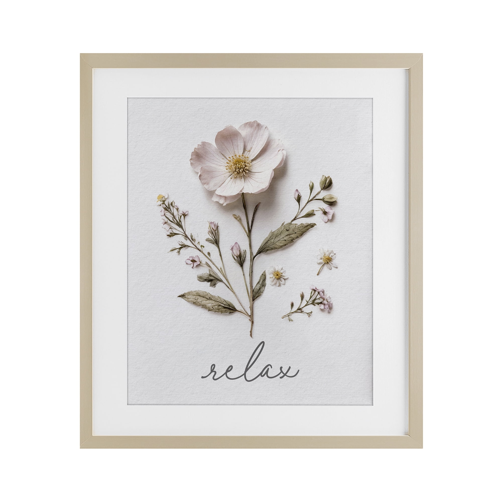 Pressed Flowers Relax Birch Framed Print Under Glass, design by Lettered and Lined