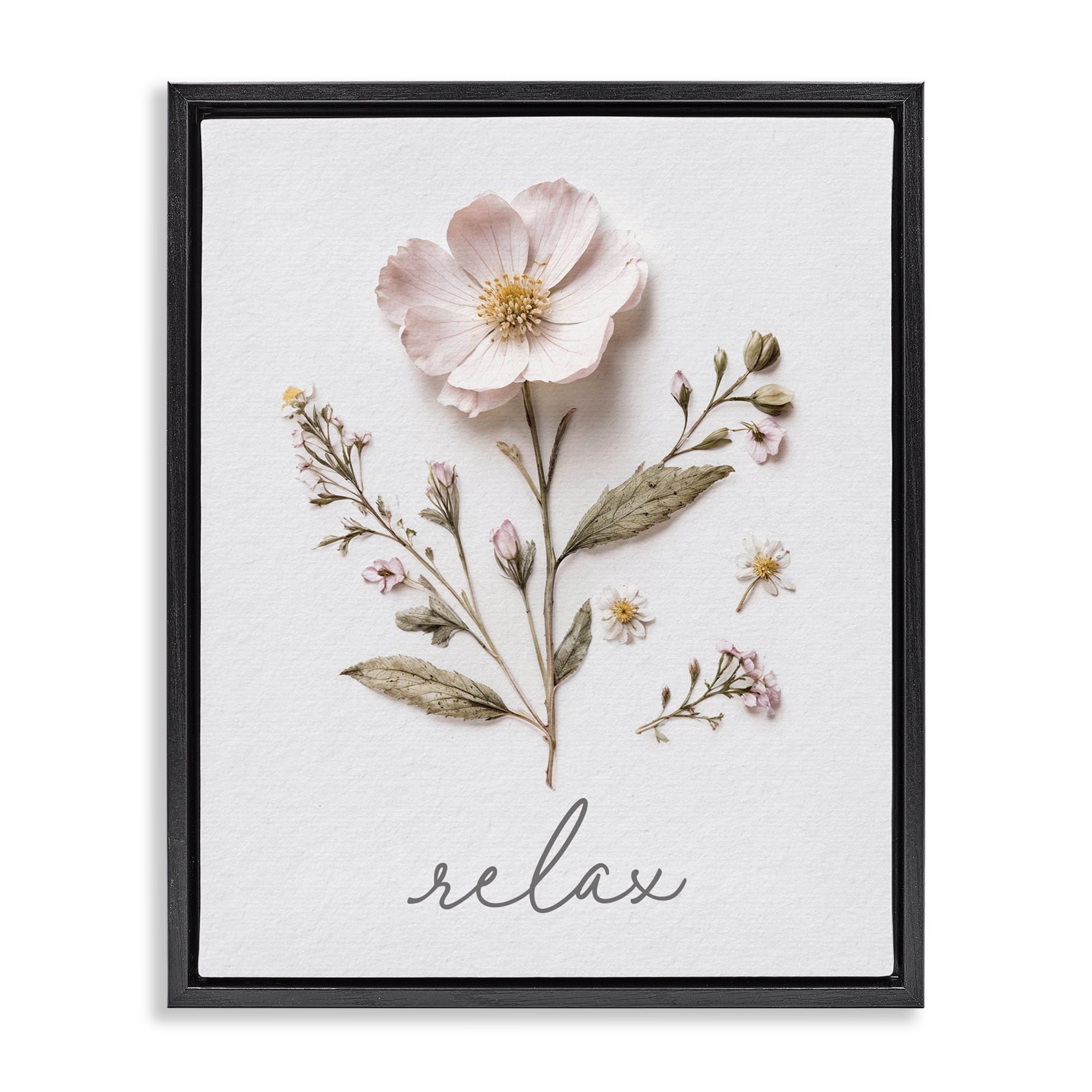 Pressed Flowers Relax Black Framed Floater Canvas Wall Art, design by Lettered and Lined
