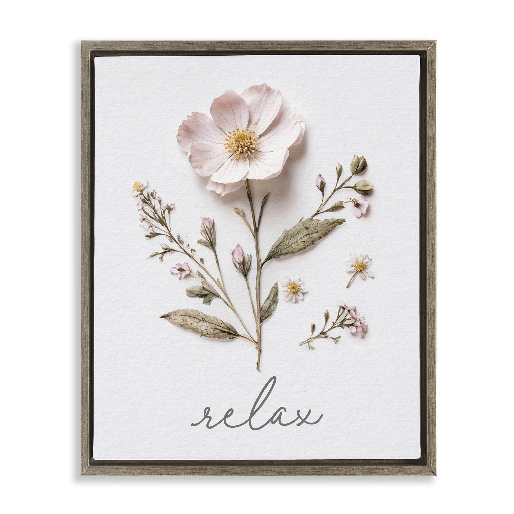 Pressed Flowers Relax Brown Framed Floater Canvas Wall Art, design by Lettered and Lined