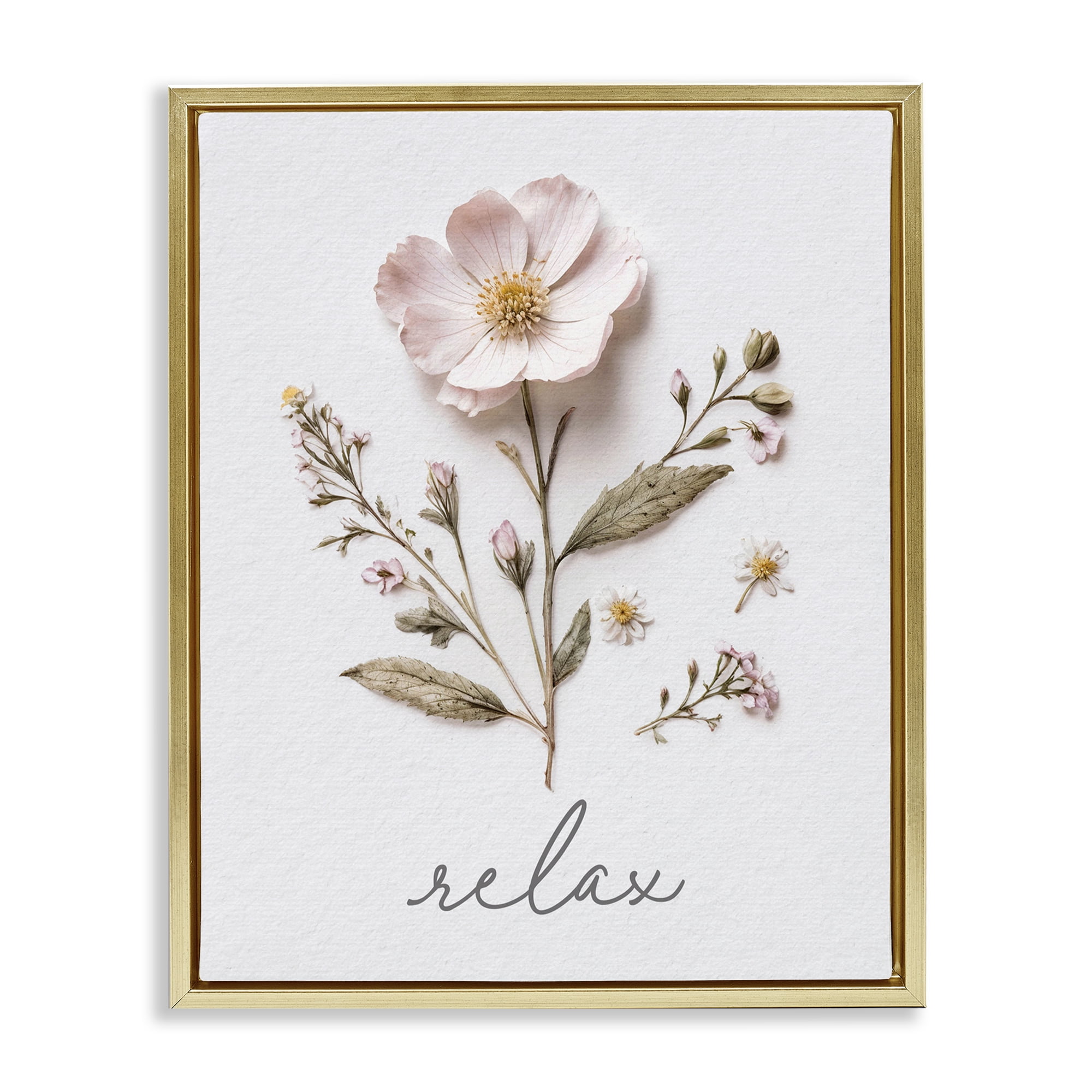 Pressed Flowers Relax Gold Framed Floater Canvas Wall Art, design by Lettered and Lined