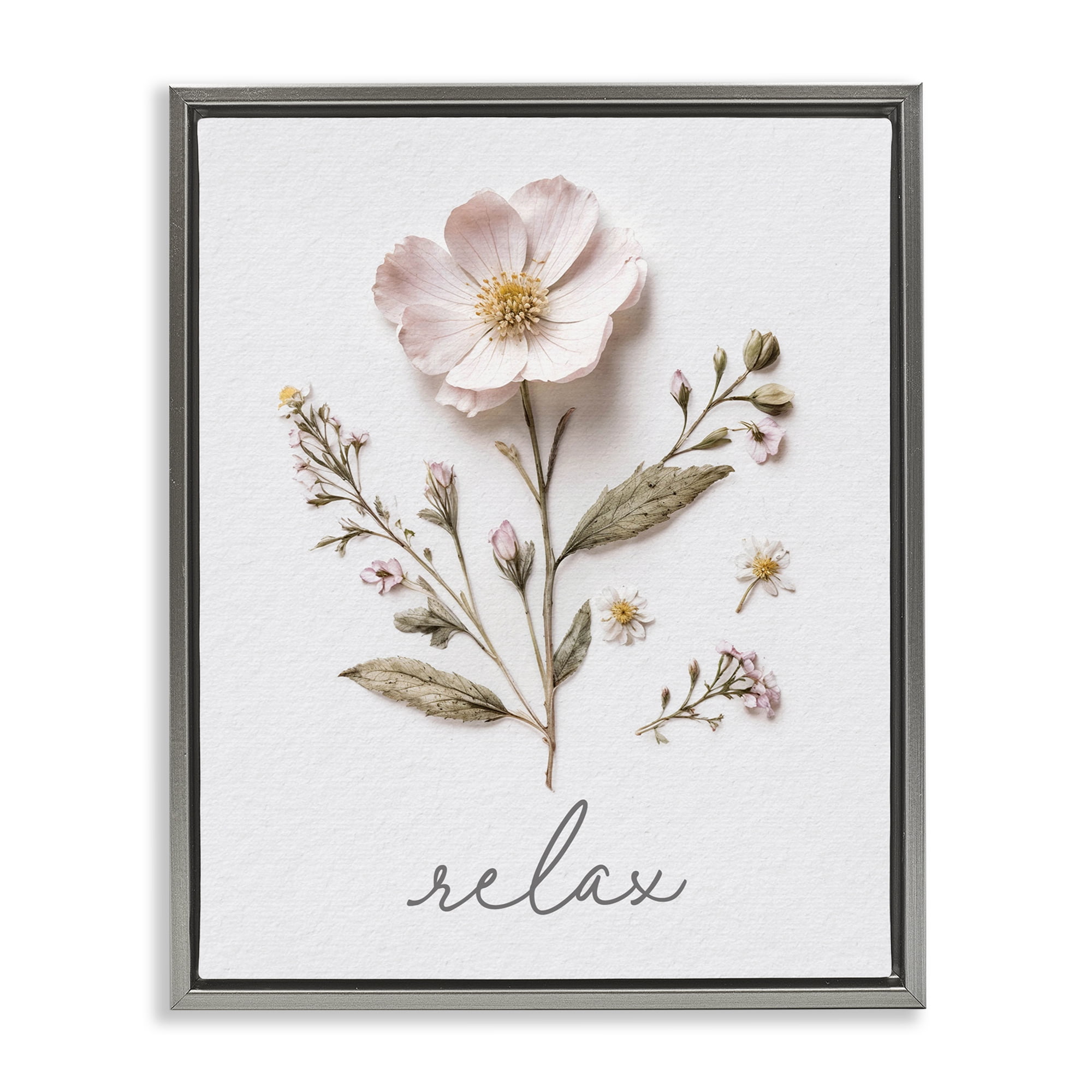 Pressed Flowers Relax Gray Framed Floater Canvas Wall Art, design by Lettered and Lined
