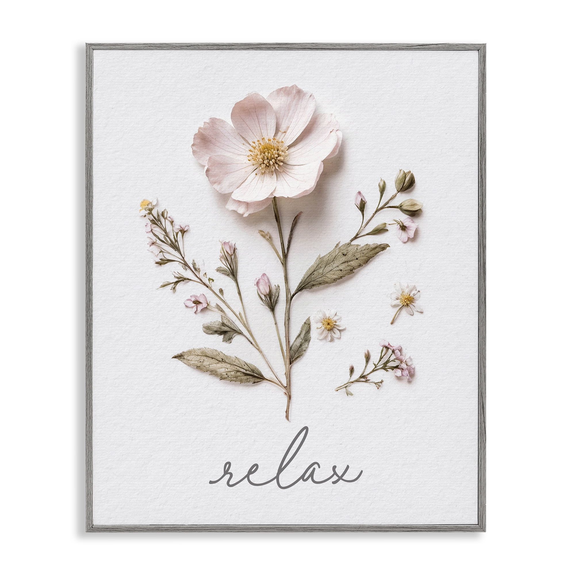 Pressed Flowers Relax Gray Framed Giclee Art, design by Lettered and Lined