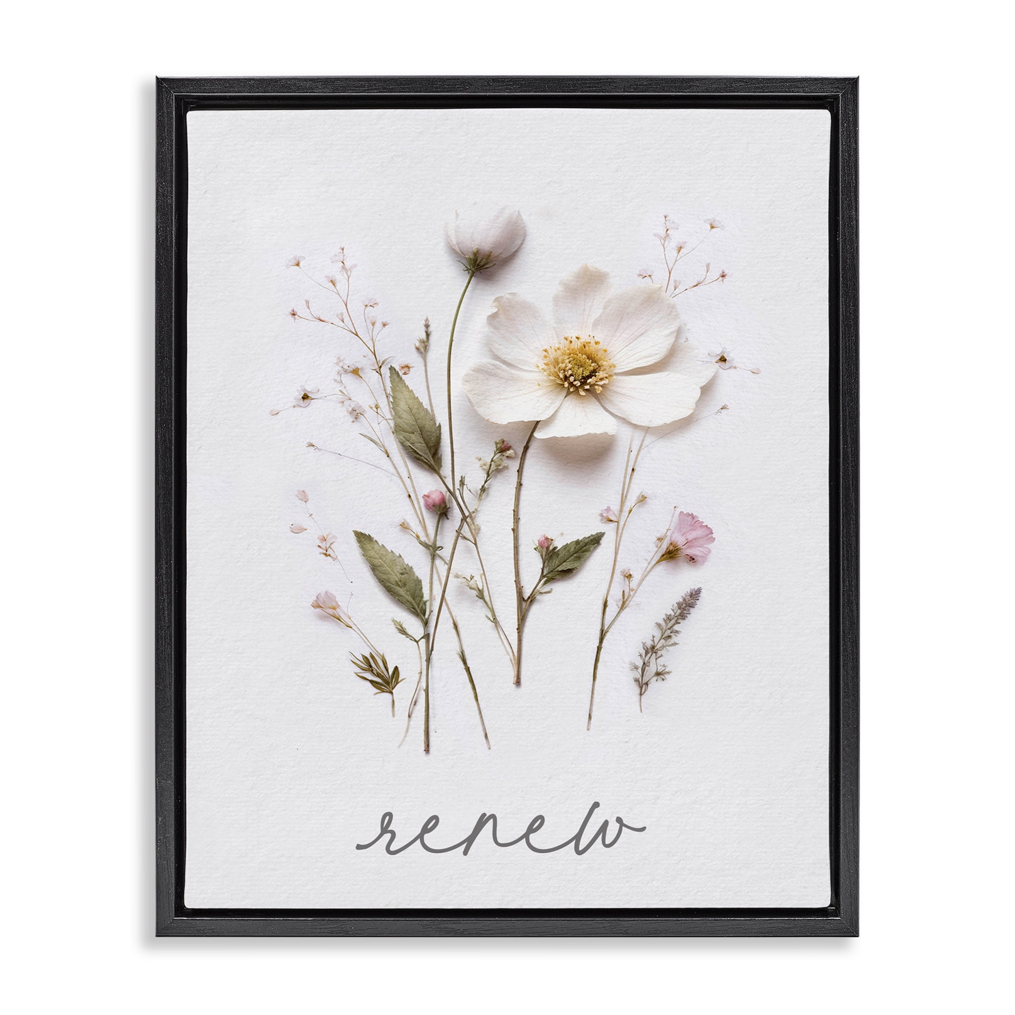 Pressed Flowers Renew Black Framed Floater Canvas Wall Art, design by Lettered and Lined