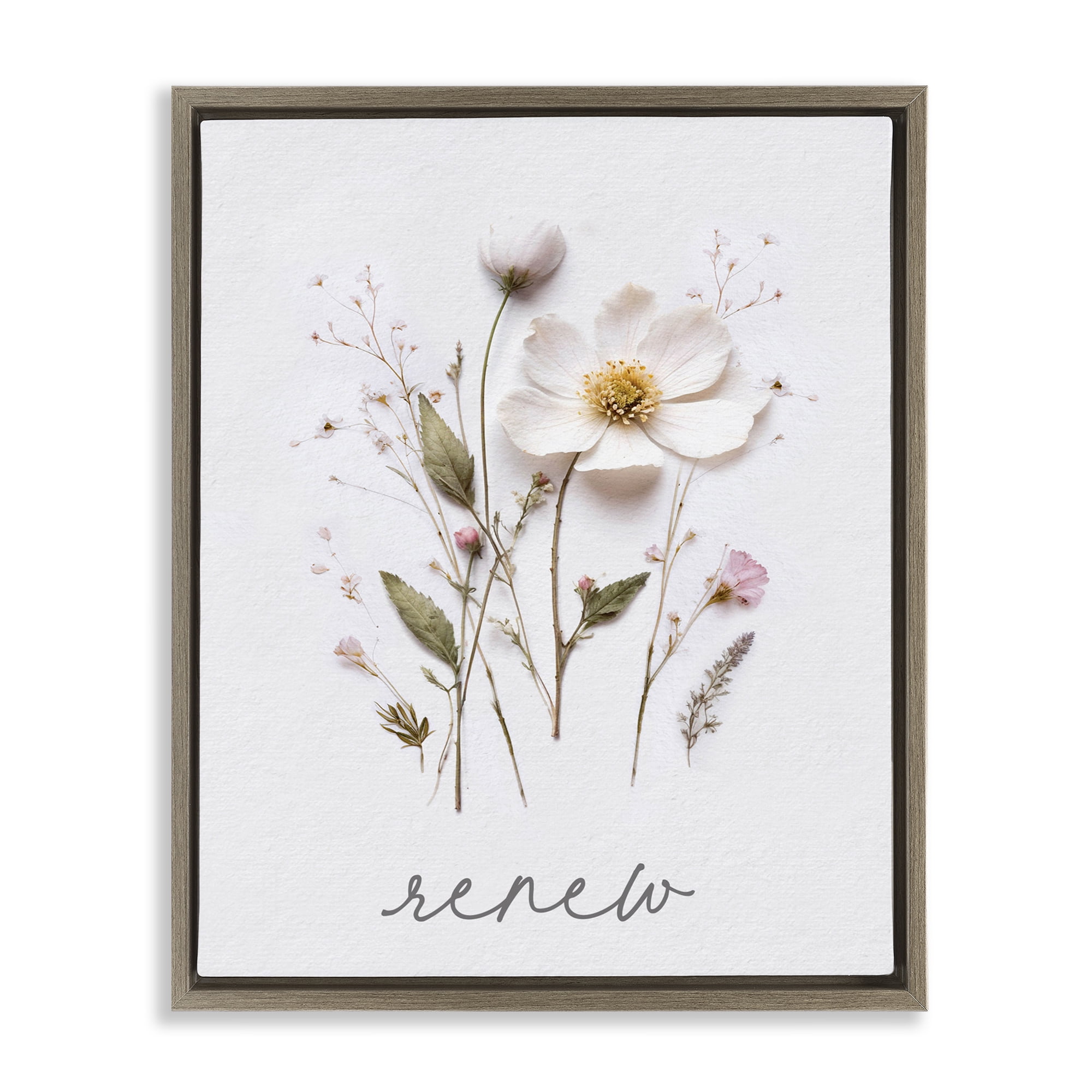 Pressed Flowers Renew Brown Framed Floater Canvas Wall Art, design by Lettered and Lined