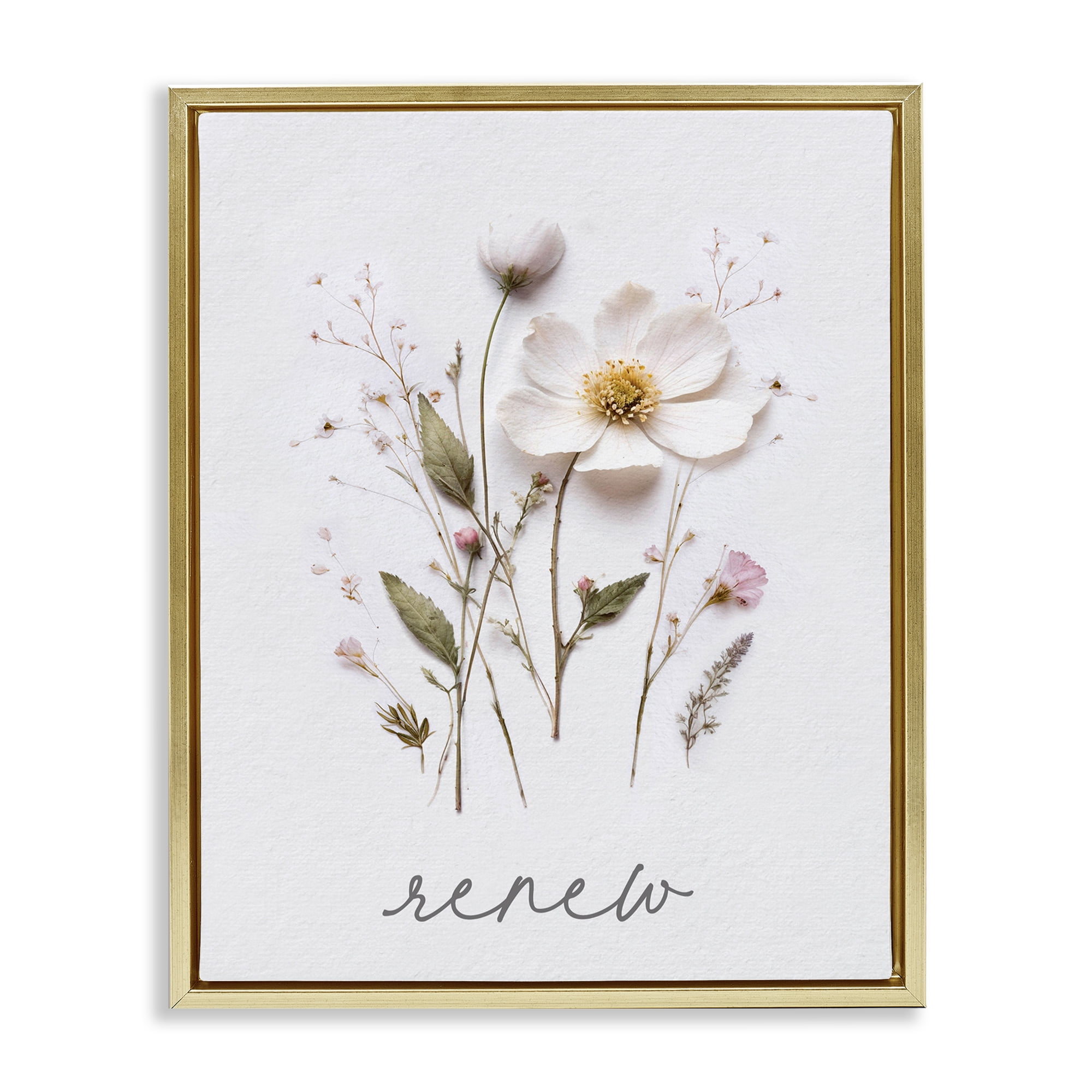 Pressed Flowers Renew Gold Framed Floater Canvas Wall Art, design by Lettered and Lined