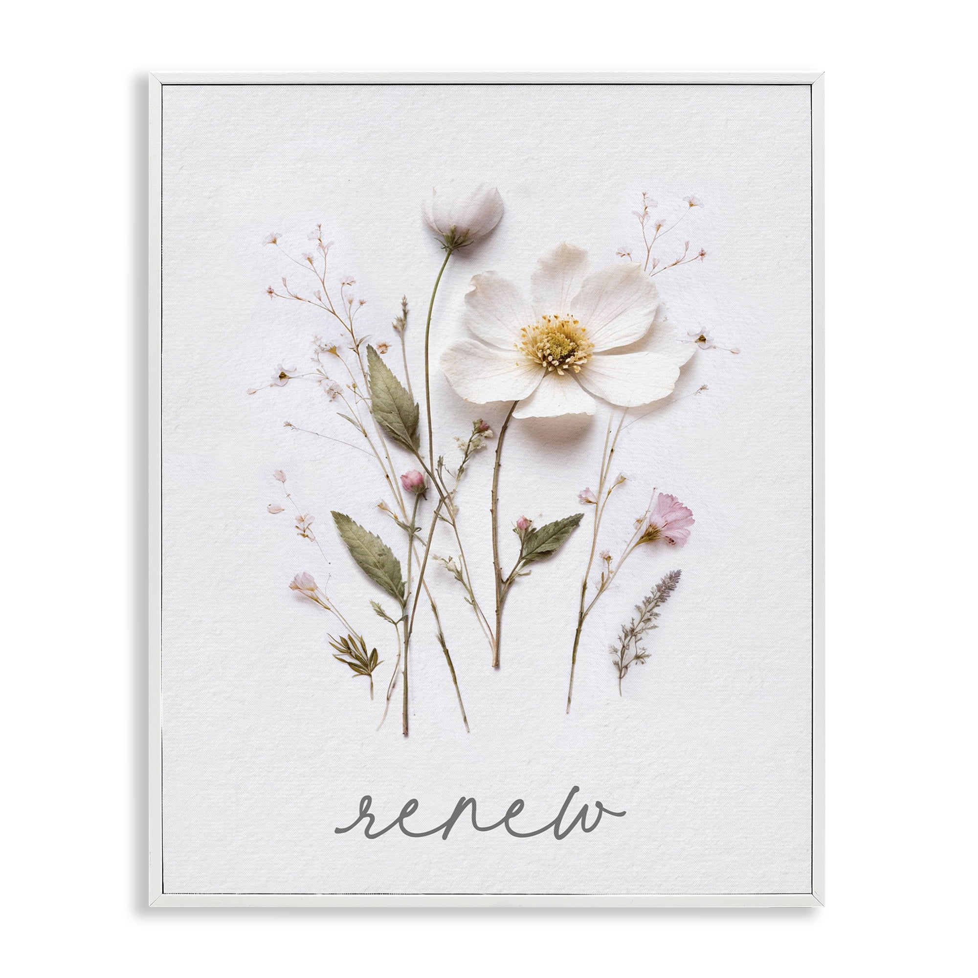 Pressed Flowers Renew White Framed Giclee Art, design by Lettered and Lined