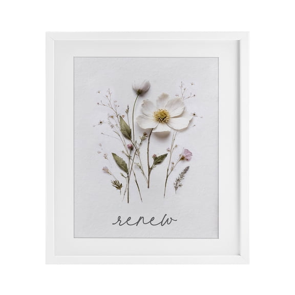 Pressed Flowers Renew White Framed Print Under Glass, design by Lettered and Lined