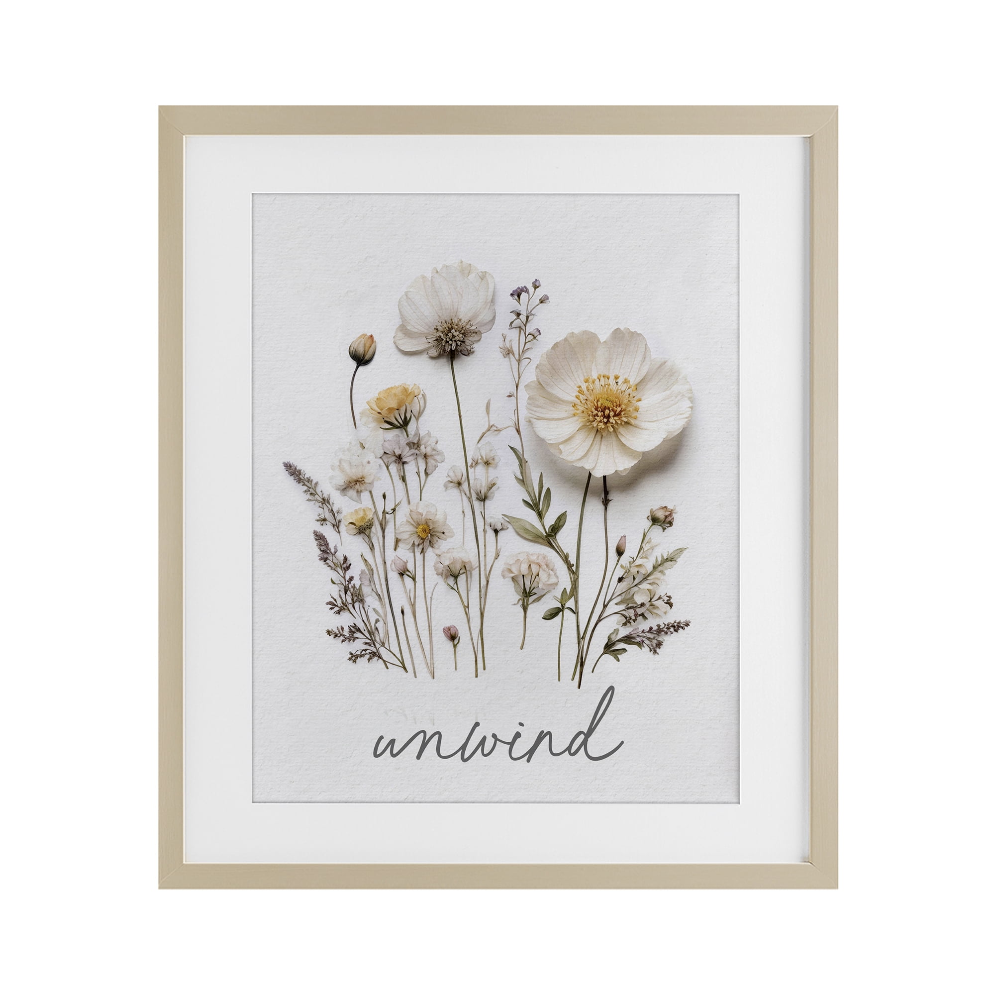 Pressed Flowers Unwind Birch Framed Print Under Glass, design by Lettered and Lined