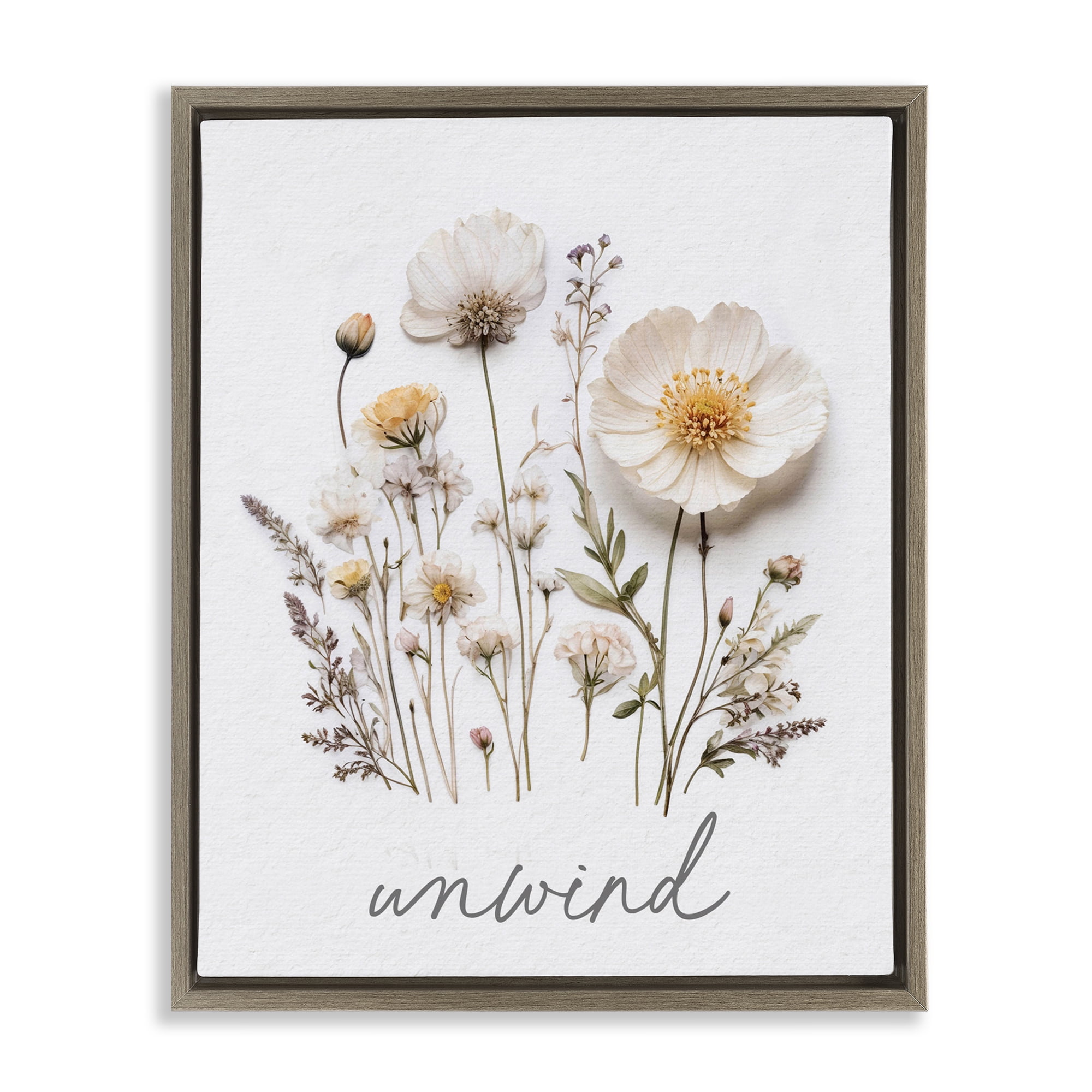Pressed Flowers Unwind Brown Framed Floater Canvas Wall Art, design by Lettered and Lined