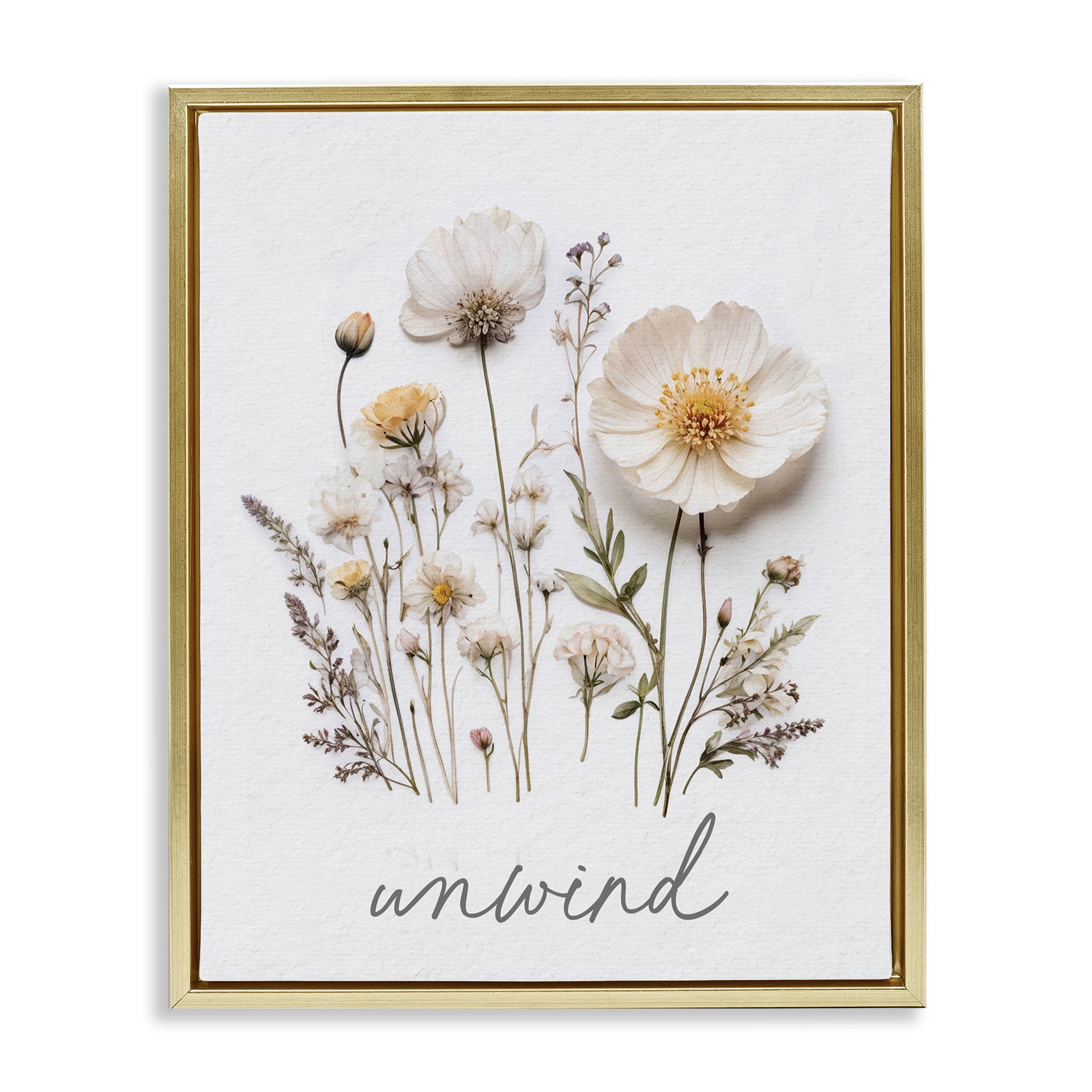 Pressed Flowers Unwind Gold Framed Floater Canvas Wall Art, design by Lettered and Lined