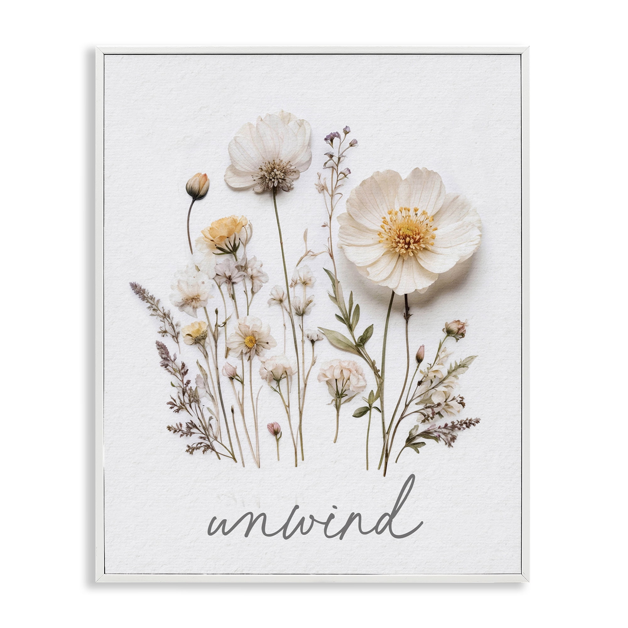 Pressed Flowers Unwind White Framed Giclee Art, design by Lettered and Lined