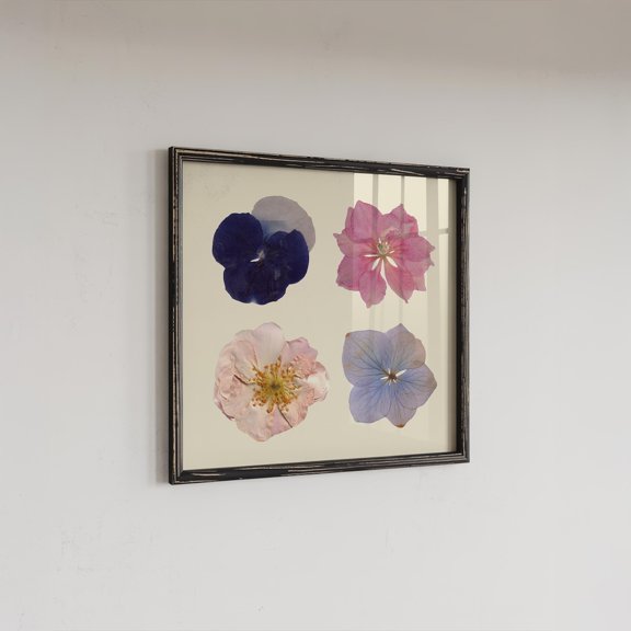Pressed Flowers Wall Art Vintage Botanical Print Colorful Flower Decor Square