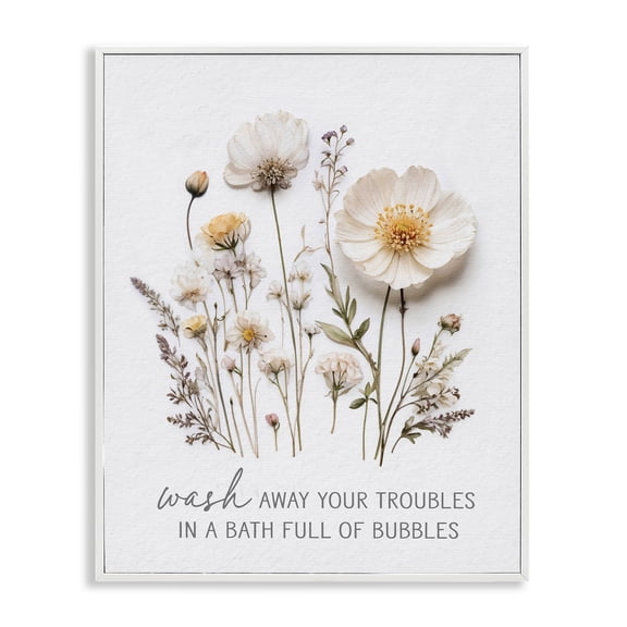 Pressed Flowers Wash Away Troubles White Framed Giclee Art, design by Lettered and Lined