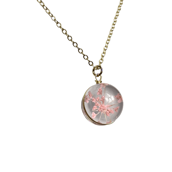 Pressed Pink Flower Necklace