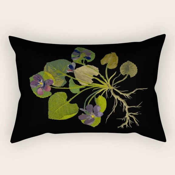 Pressed Violet Flower and Root Lumbar Pillow Cover, 30 x 20 in, Double-Sided Print, Cover Only