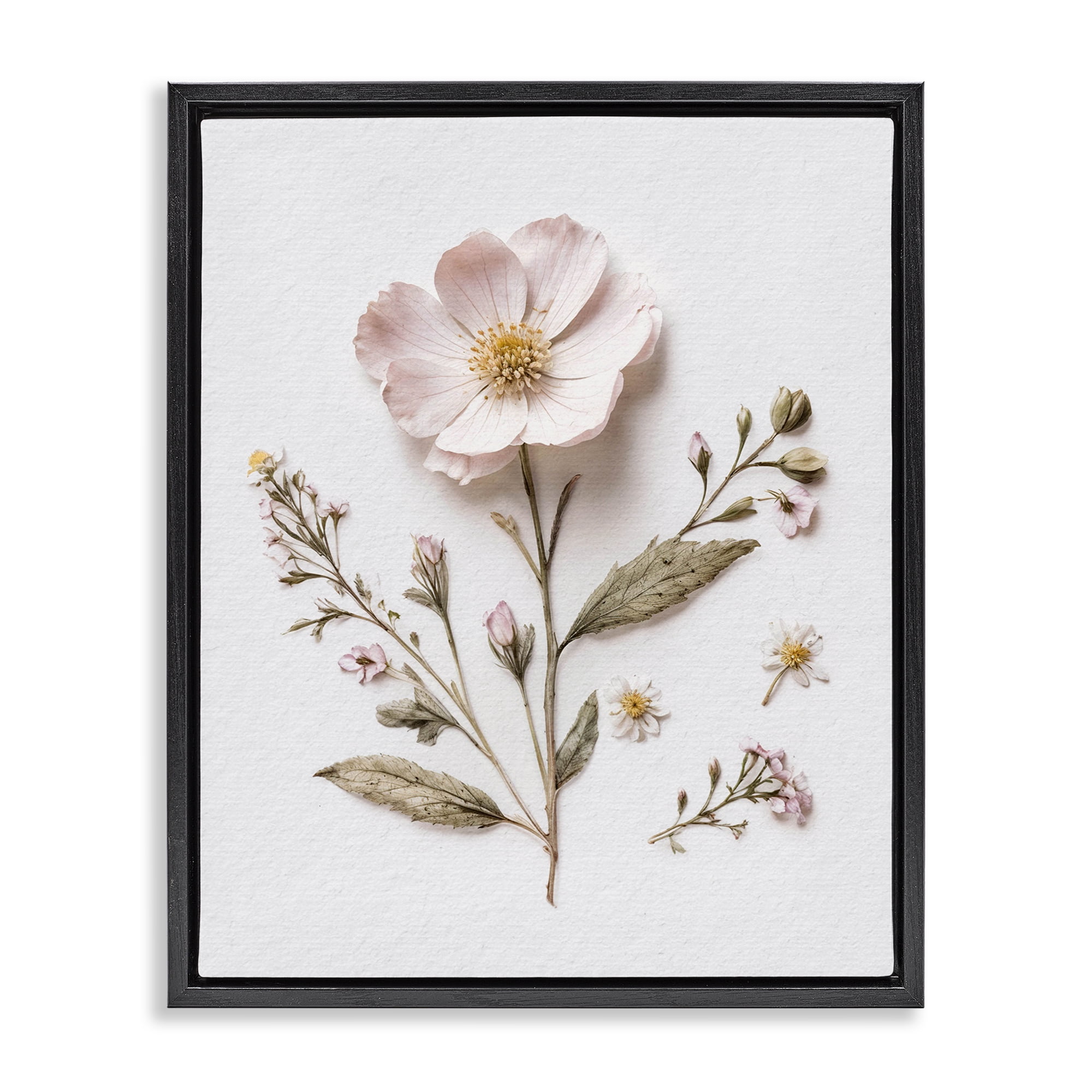 Pressed Wild Flowers Black Framed Floater Canvas Wall Art, design by Lettered and Lined