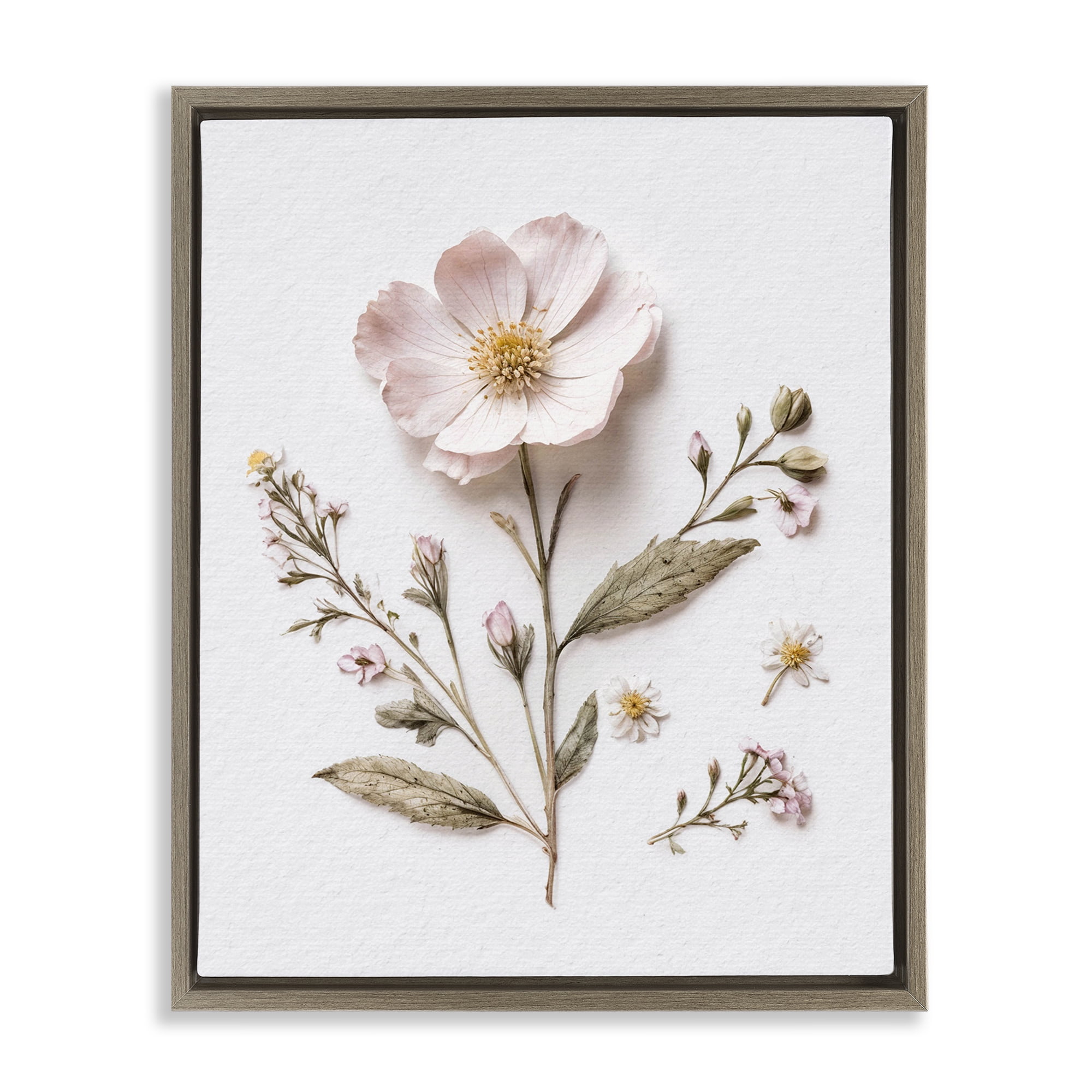 Pressed Wild Flowers Brown Framed Floater Canvas Wall Art, design by Lettered and Lined