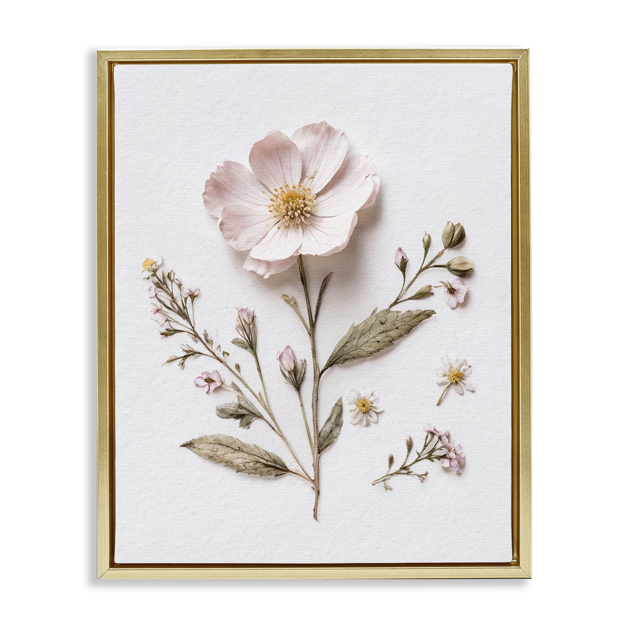 Pressed Wild Flowers Gold Framed Floater Canvas Wall Art, design by Lettered and Lined