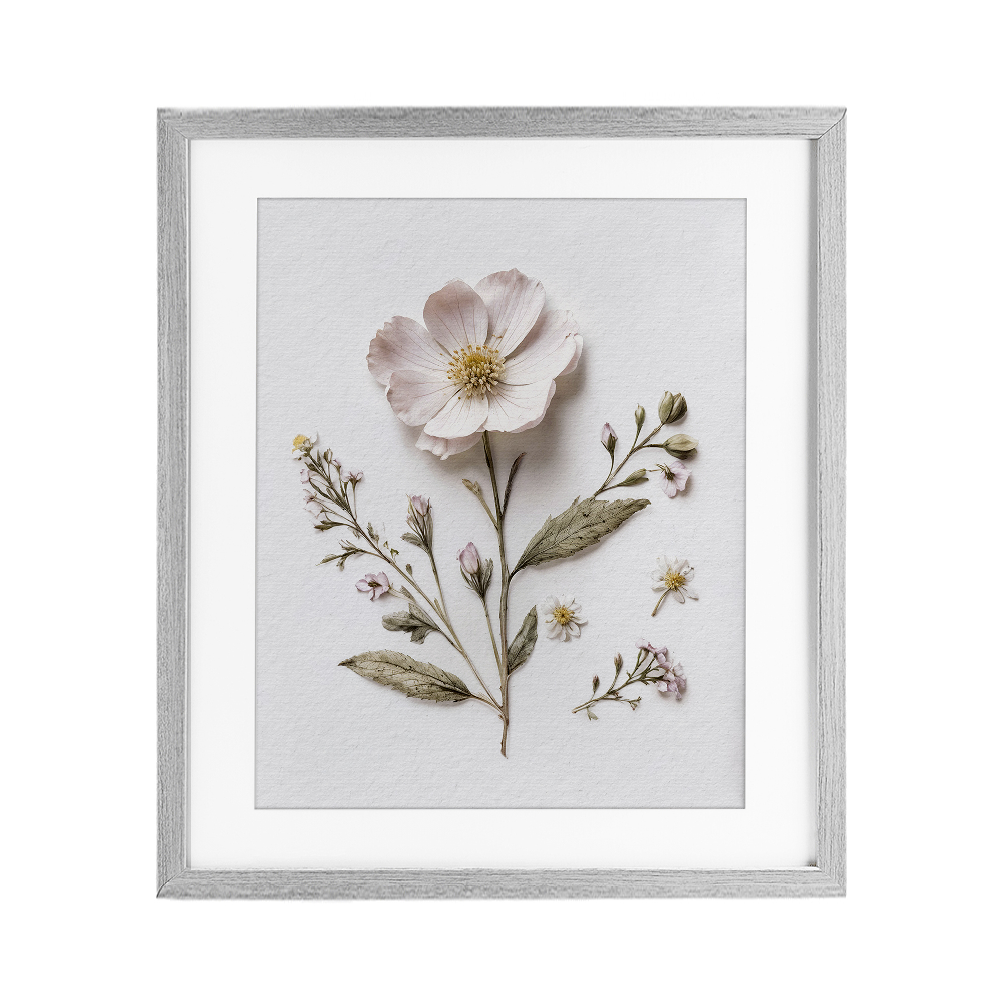 Pressed Wild Flowers Gray Framed Print Under Glass, design by Lettered and Lined
