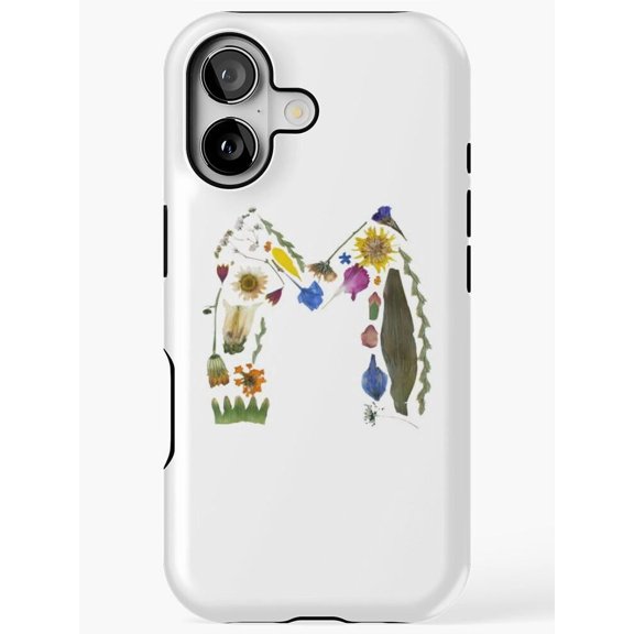 Pressed Wildflower Botanical Letter M Tough Case for Apple iPhone, Polycarbonate and TPU