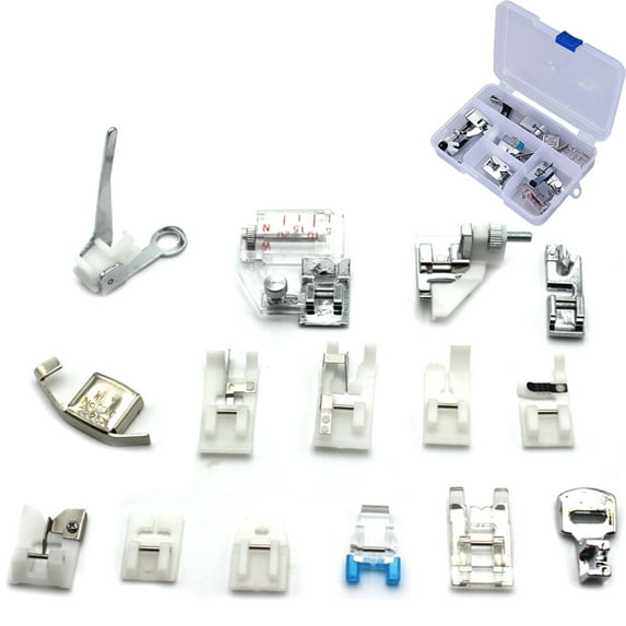 Presser Feet Set 15 Pcs Snap On Sewing Machine Foot for Brother Singer Janome Babylock Kenmore Low Shank Sewing Machine Use
