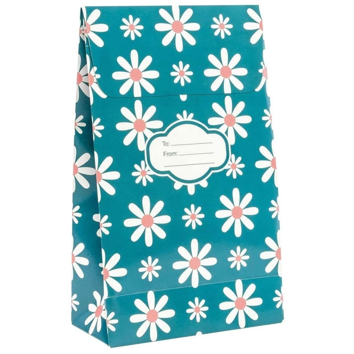 Pressie Pouch Medium Blue Daisy Flower Gift Bags 12 Pack Peel and Seal