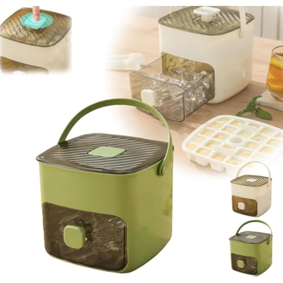 Pressing Ice Tray, Ice Cube Mold, 48 Grid Ice Box Ice Lattice Ice Making Box for Household, Ice Making Box, Easy to Release Plastic Grinding Tool, Ice Bucket (Green)