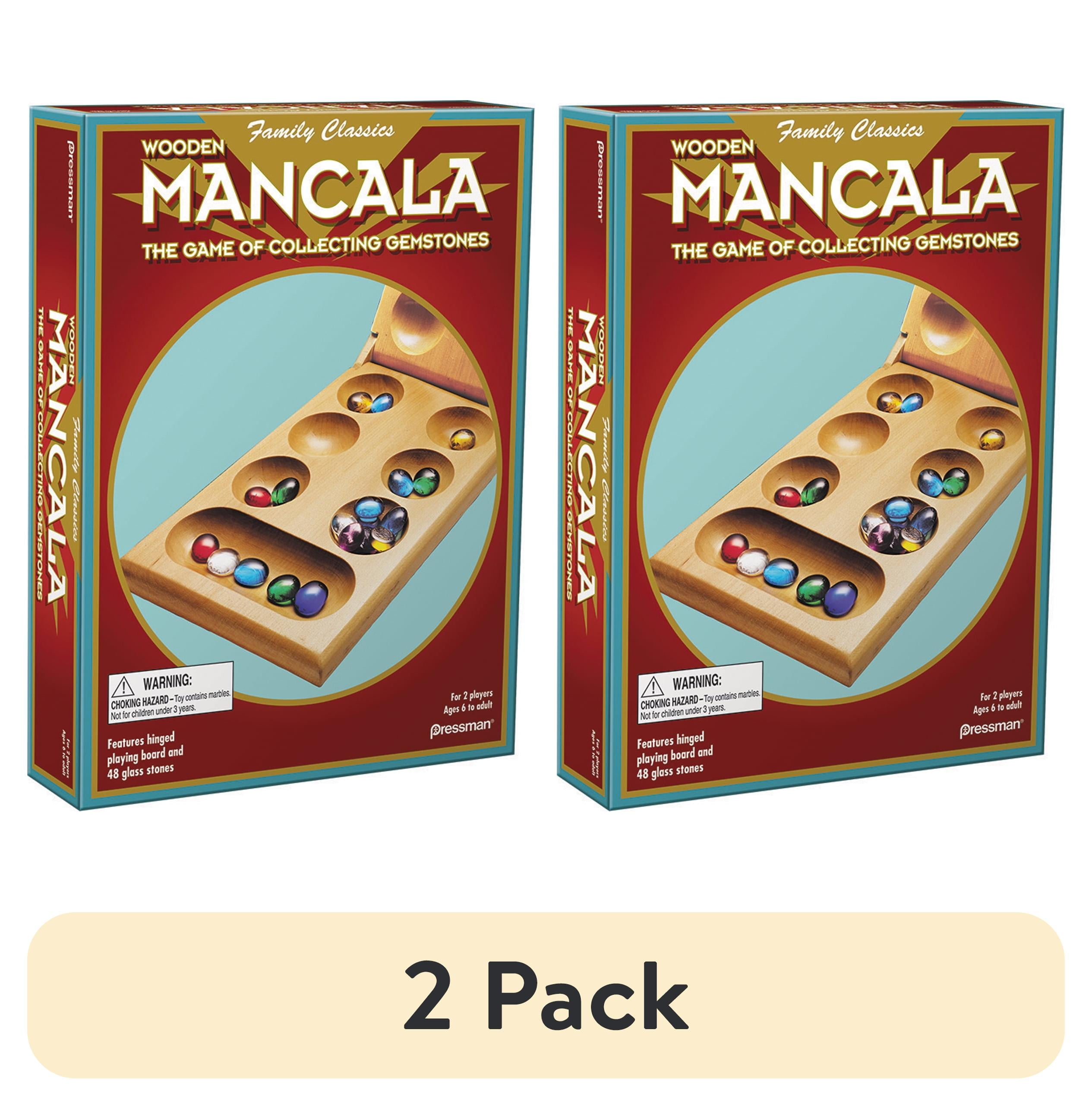 Wooden Mancala Game Set with Hinged Board and Marbles