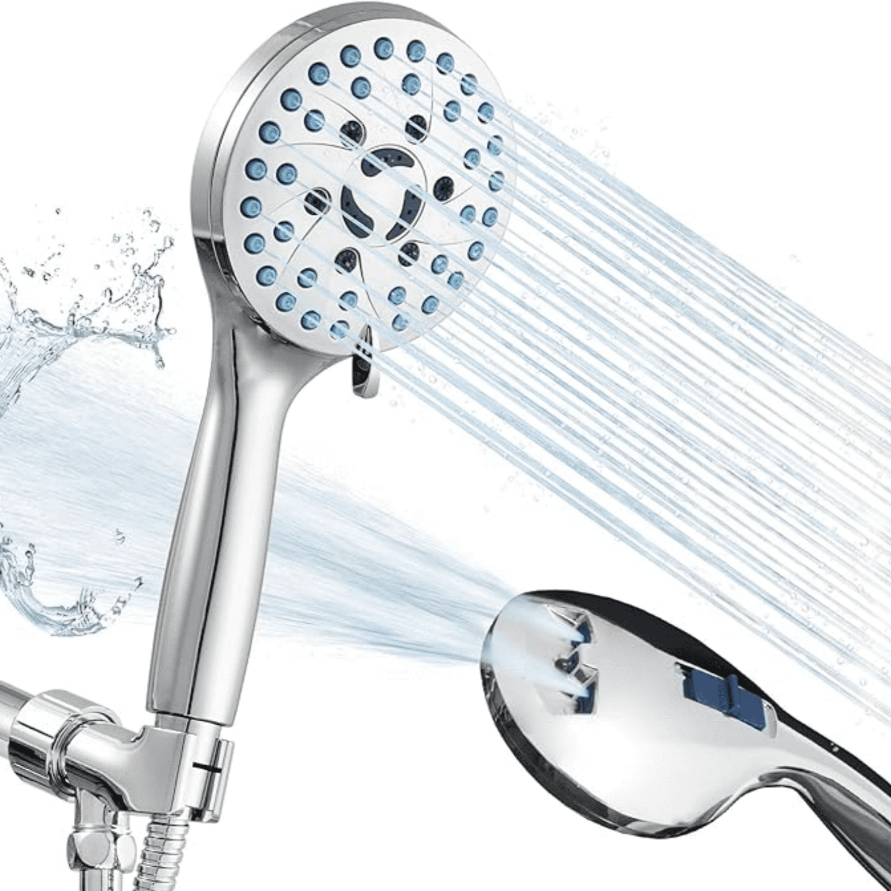 Pressure Boosting Shower Head with Handheld 7-mode Detachable Hand Held Shower Head with Long Hose Chrome High Pressure Shower Heads Adjustable Shower Wand Bracket Showerhead Spray Combo