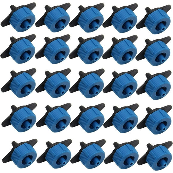 Pressure Compensating Dripper 8L/h Emitter for Garden Lawn Drip Irrigation with Barbed Hose Connector, Plastic Black Blue 25pcs