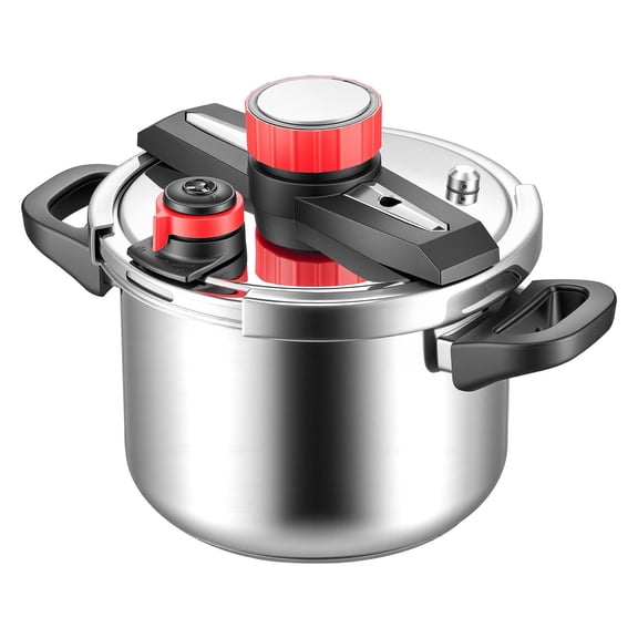 Pressure Cooker 6.3 Qt Stainless Steel Canner with Steamer Rack Glass Lid 3 Settings for Meat Rice Soup Sauce 100kPa