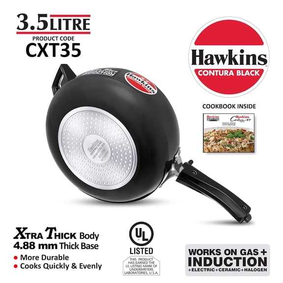 Pressure Cooker Contura Hard Anodized  Thick Base for Induction, 3.5 L (Black)