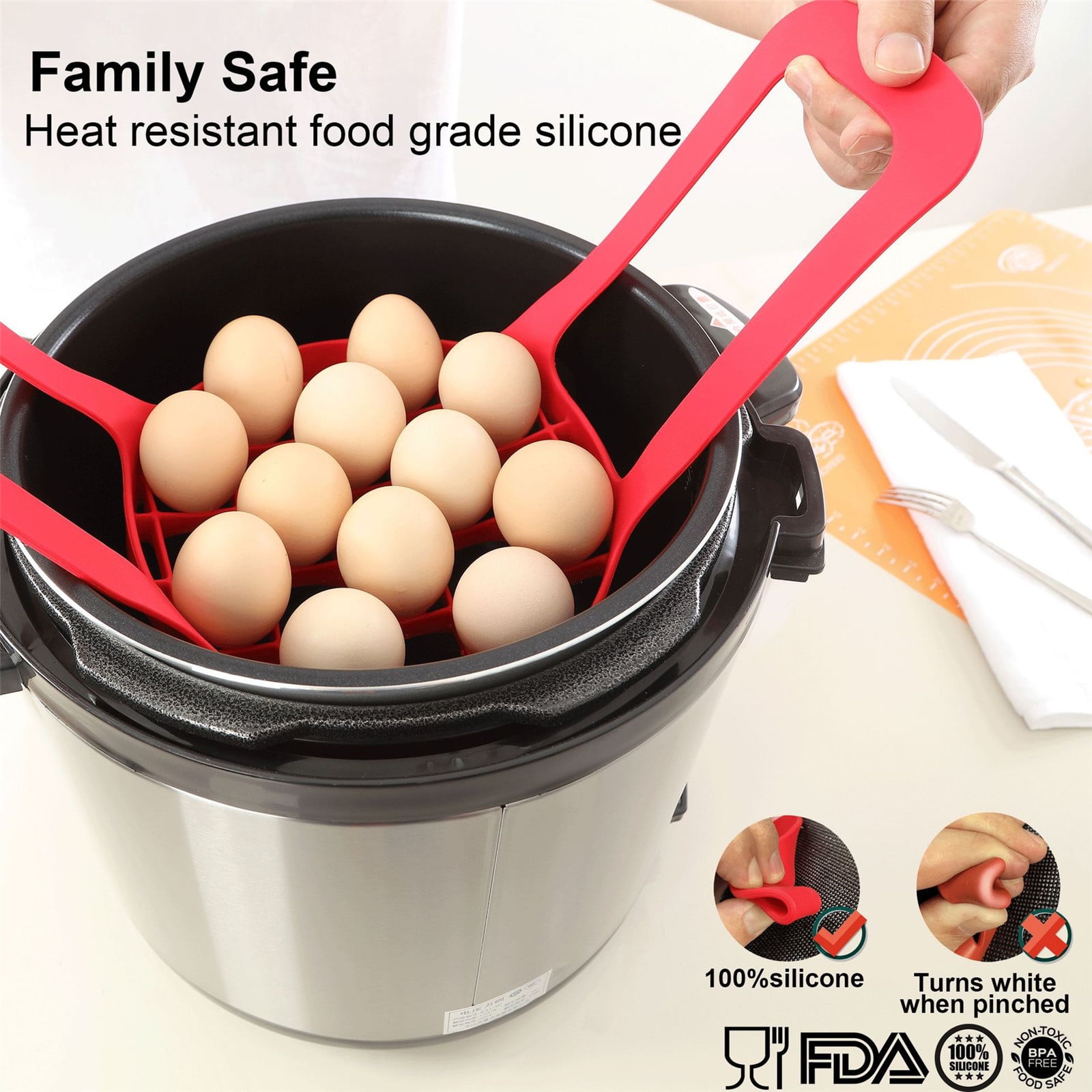 Pressure Cooker Sling Reusable Bakeware Lifter Strap | Fits 6-Quart & 8-Quart Pressure & Multi-Function Cookers | Interlocking Handles | Heat-Resistant Food-Safe Silicone | Easy Clean Dishwasher Safe